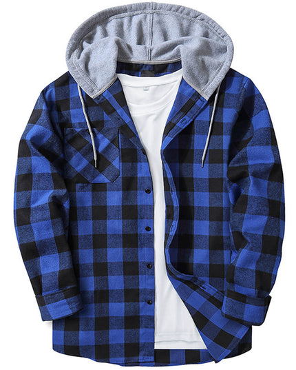 Hooded Plaid Shirt Men's Casual