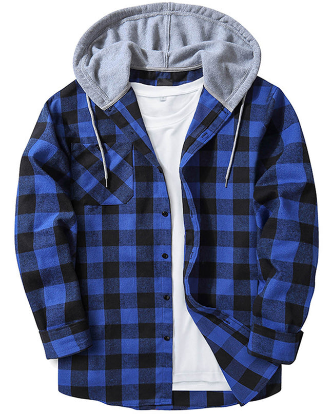 Hooded Plaid Shirt Men's Casual