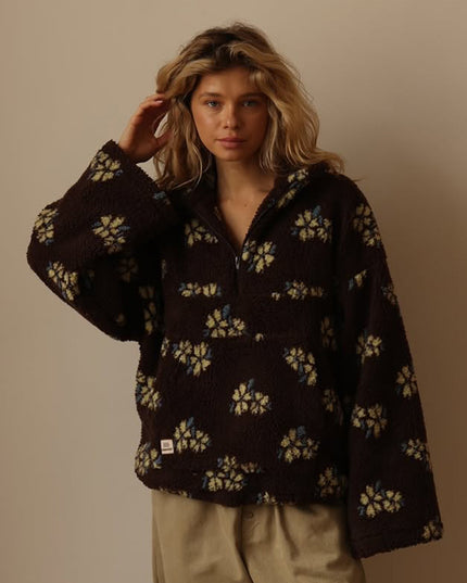 Winter Pullover Flowers Sweatshirt With Big Pockets