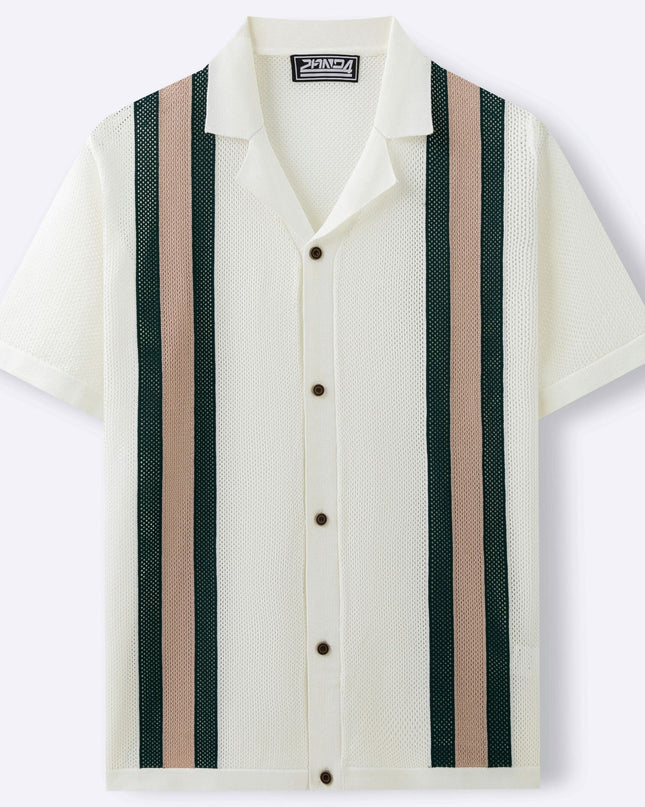 Men's Fashion Cuban Collar Short Sleeve Knitted Cardigan