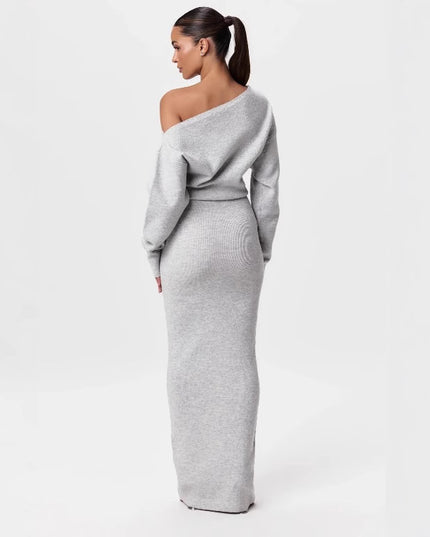Long Sleeve Knitted Off-shoulder Bodycon Long Dresses