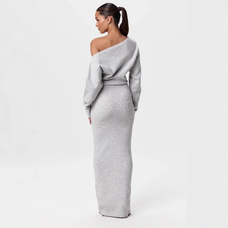 Long Sleeve Knitted Off-shoulder Bodycon Long Dresses