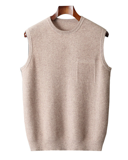 Men's Round Neck Jacquard Pullover Business Knitted Outerwear Vest