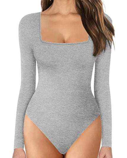 Women's Long Sleeve Square Neck Tummy Shaper Bodysuit