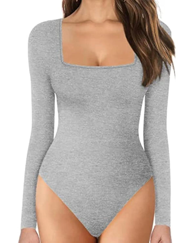 Women's Long Sleeve Square Neck Tummy Shaper Bodysuit