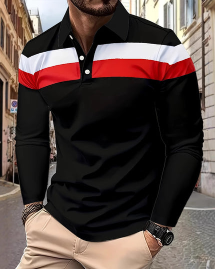 Men's Button Casual Slim Lapel 3D Printed Long Sleeve