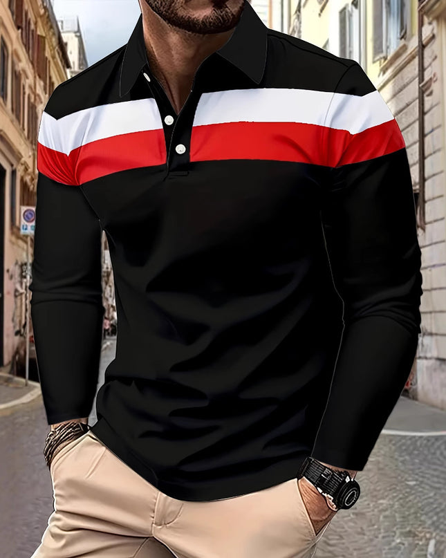 Men's Button Casual Slim Lapel 3D Printed Long Sleeve