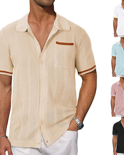 Short-sleeved Shirt Pocket Hollow Breathable Cool Summer Men's Casual Jacket Cardigan