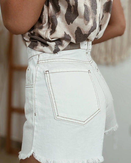 White Raw Hem High Waist Denim Shorts