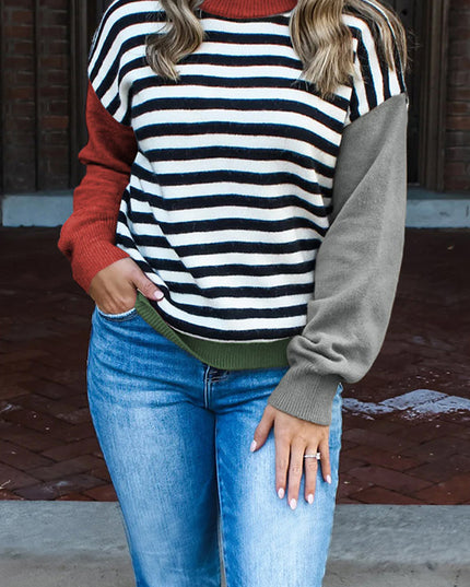 Color black Striped Panels Colorblock Sleeve Chic Sweater