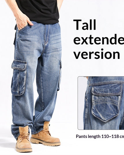 Tall Plus-size Stylish Wide-leg Jeans With Multiple Pockets