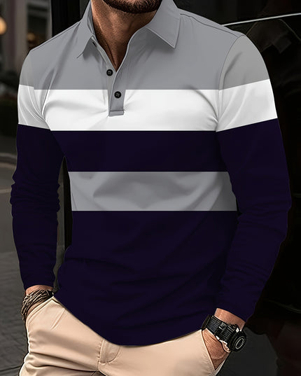 Men's Button Casual Slim Lapel 3D Printed Long Sleeve