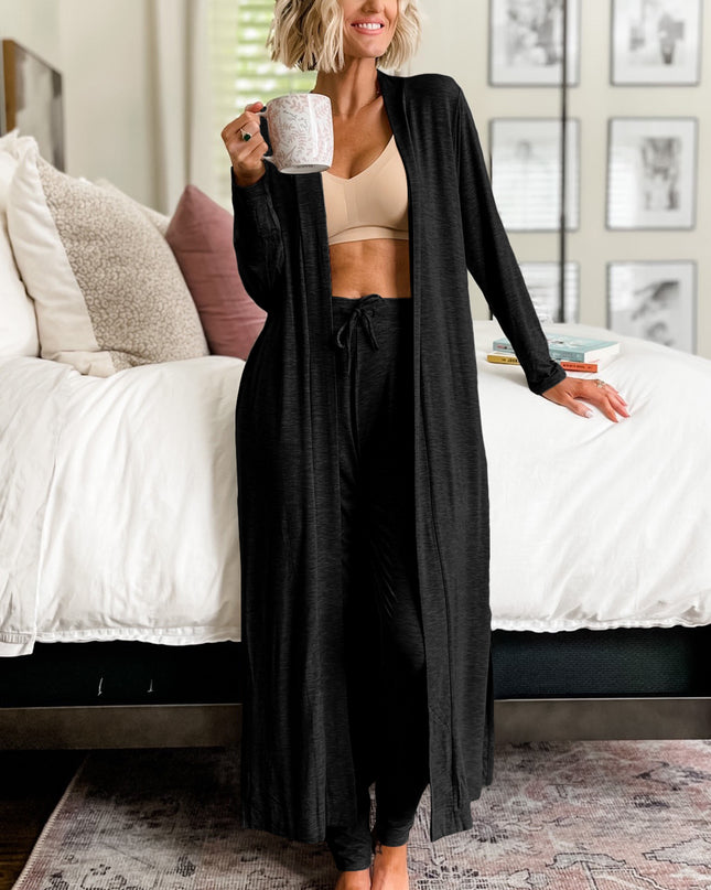Parchment Split Long Cardigan and Skinny Pants Lounge Set