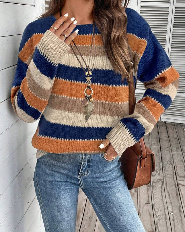 Colorblock Striped Casual Long Sleeve Sweater