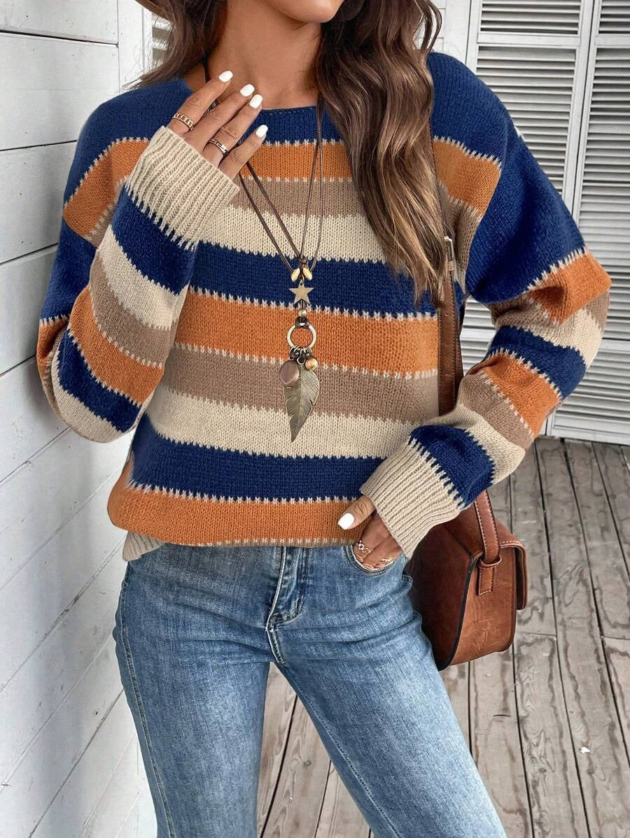 Colorblock Striped Casual Long Sleeve Sweater