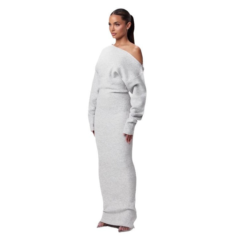 Long Sleeve Knitted Off-shoulder Bodycon Long Dresses