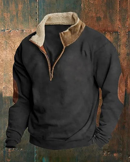 Retro Patchwork Half Cardigan Men's Long-sleeved Sweater