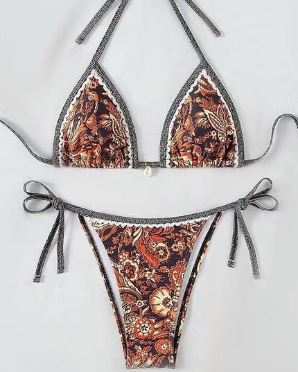 Womens Printed Two-Piece Swimsuit With Tie-Back Design