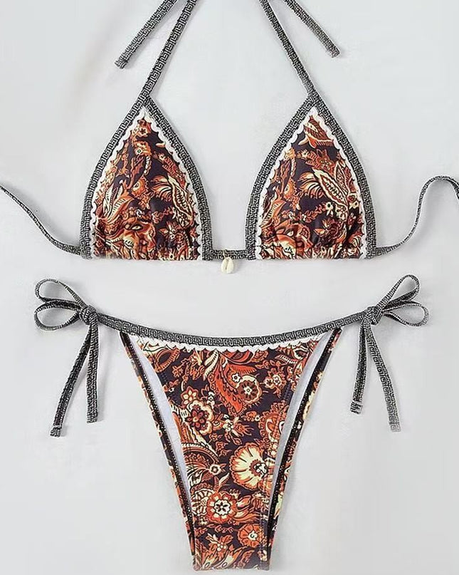 Womens Printed Two-Piece Swimsuit With Tie-Back Design