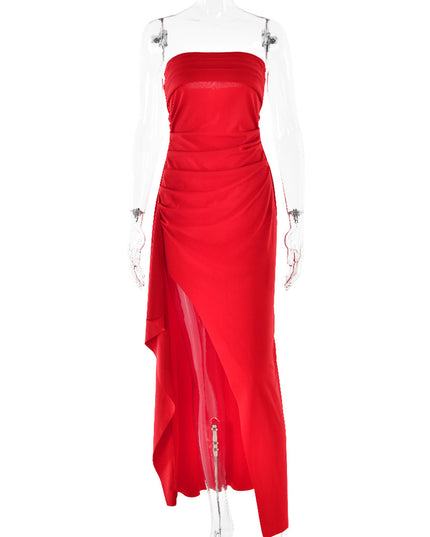 Strapless Split Long Dress Summer Fashion Pleated Bridesmaid Dress For Womens Party Wedding Clothing