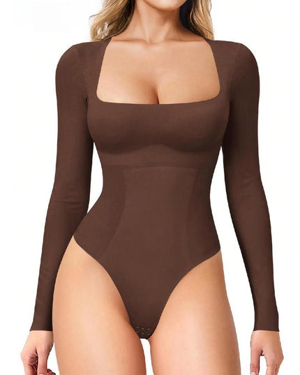 Women's Long Sleeve Square Neck Tummy Shaper Bodysuit