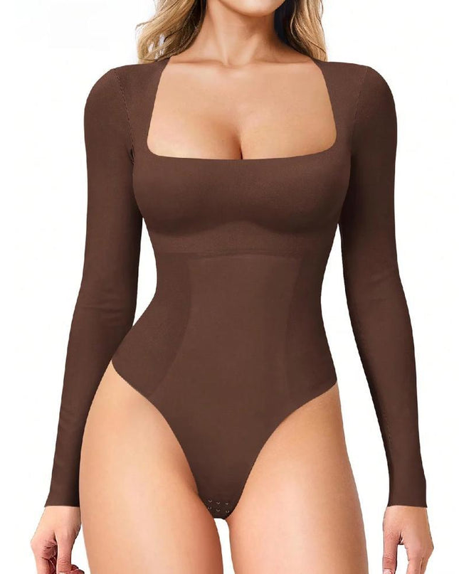 Women's Long Sleeve Square Neck Tummy Shaper Bodysuit