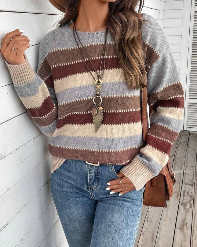 Colorblock Striped Casual Long Sleeve Sweater